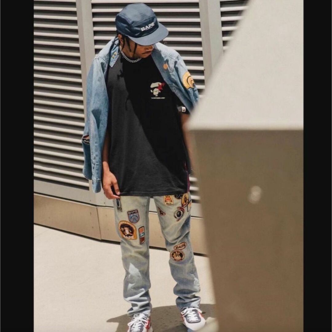 BAPE ジーンズ シャツ バッジ デニム メンズ M CRAZY PATCH