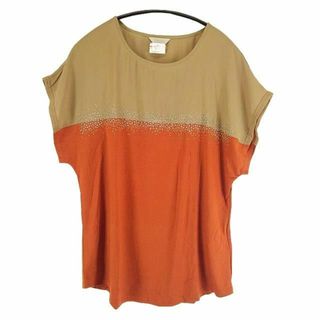 SS1275-2◇ 新品 スタッズトップス クルーネック Lサイズ オレンジ系(Tシャツ(半袖/袖なし))