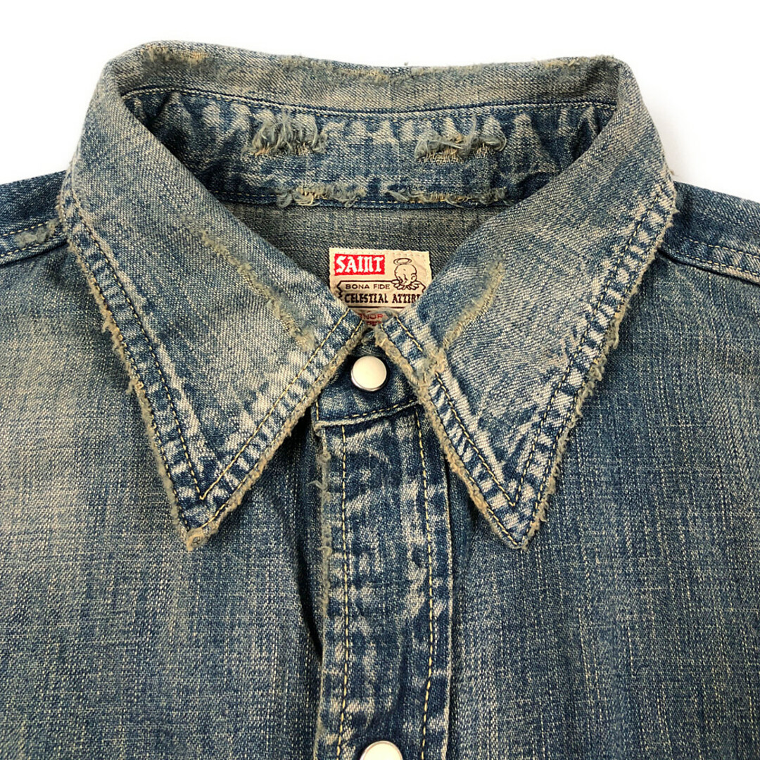 SAINT MICHAEL セントマイケル 23AW SM-A23-0000-015 DENIM SHIRT 加工 デニム 長袖シャツ インディゴ サイズL 正規品 / 32386