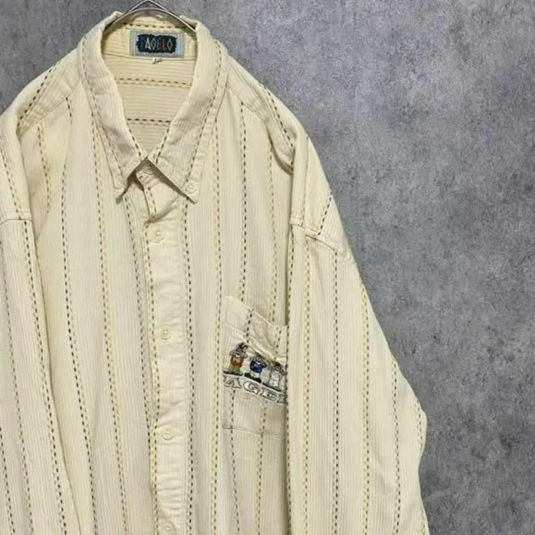 90S vintage デザインシャツ メンズ XL クリーム 個性派 ...