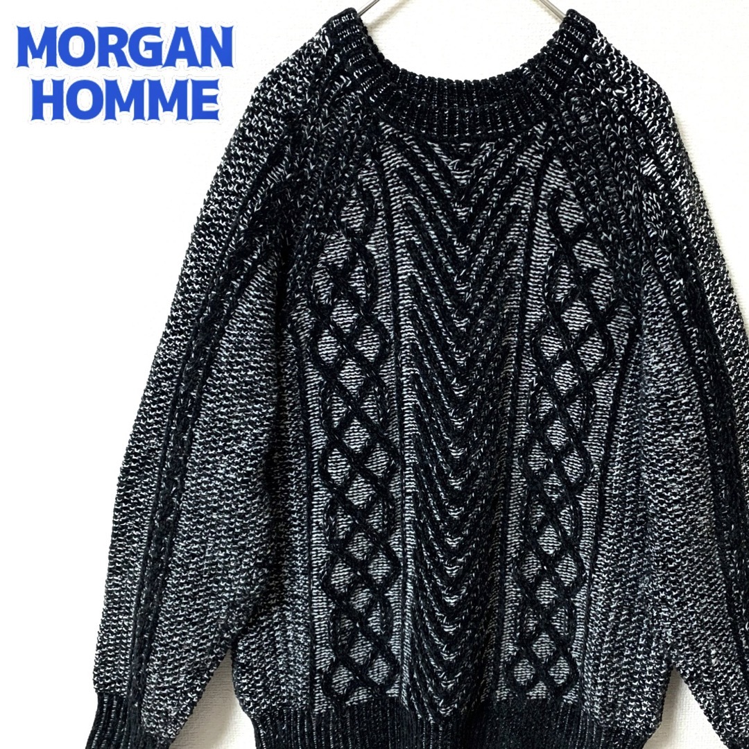 MORGAN HOMME(モルガンオム)のMORGAN HOMME ニットセーター M 3D ブラック レディース 古着  レディースのトップス(ニット/セーター)の商品写真