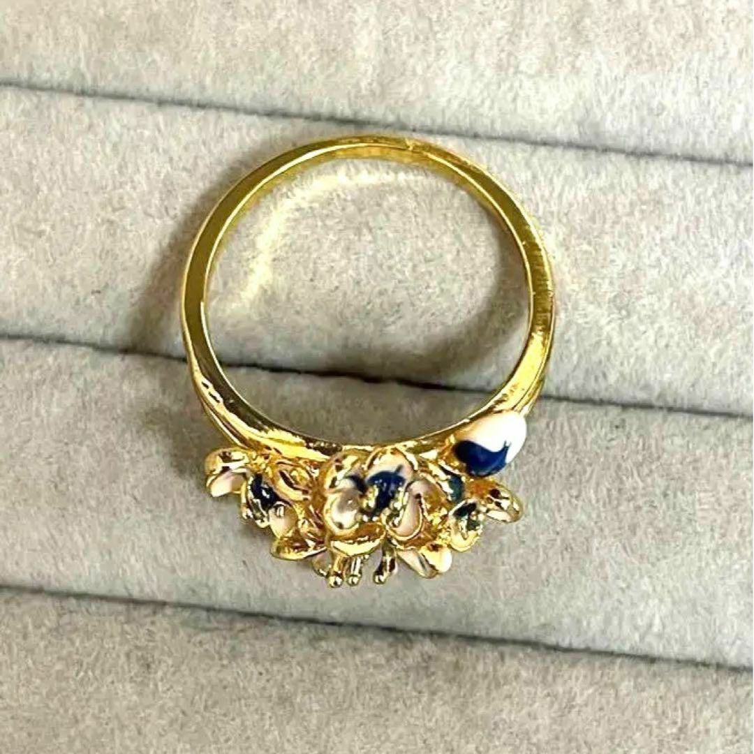指輪　レディース　ゴールド　フラワー　ブルー　マリン　キュート　アメジスト　アジ レディースのアクセサリー(リング(指輪))の商品写真