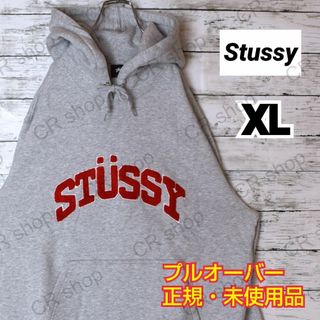 ステューシー(STUSSY)の【ステューシー】正規・未使用品　パイル生地ロゴ　グレー　XL　パーカー(パーカー)