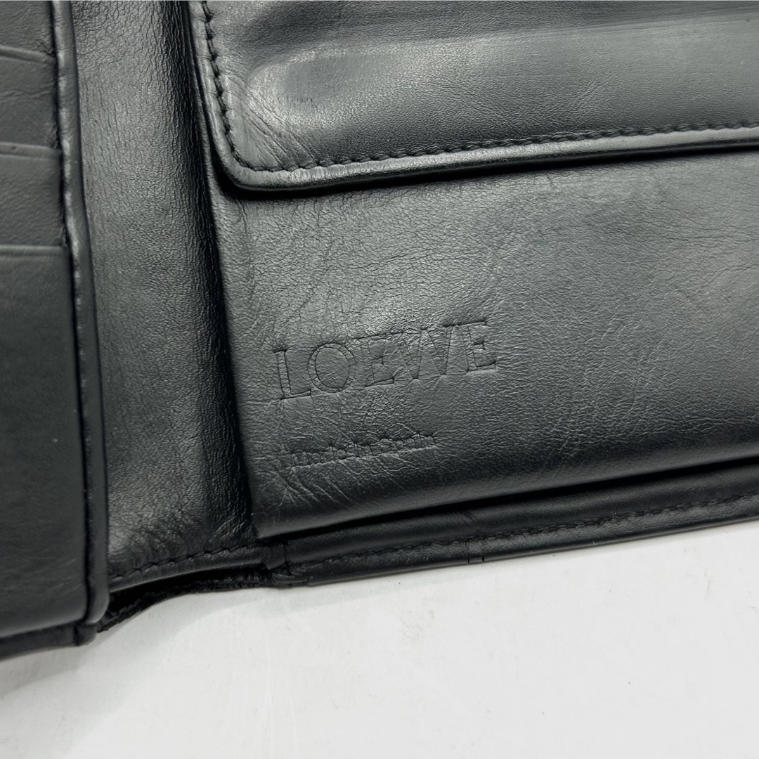 LOEWE(ロエベ)の美品 LOEWE レザー 二つ折り財布 リネン アナグラム ロゴ 型押し 黒 メンズのファッション小物(折り財布)の商品写真