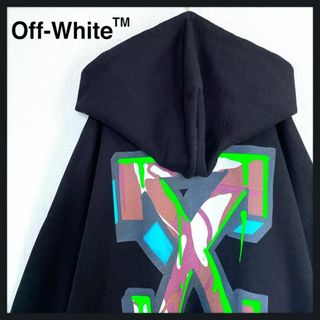 値下げ　美品off-white オフホワイト　フードパーカーネイビーMサイズ