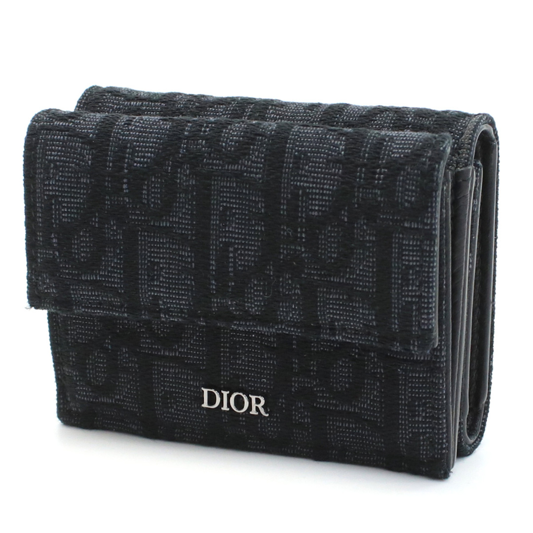 薄汚れスレ切り替えし部分Dior ディオール ジップウォレット ロゴ パンチング ラウンドファスナー オブリーク ギャラクシー ブラック 二つ折り財布 2ESBC092VPD