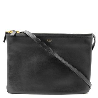 セリーヌ(celine)の【限定価格】CELINE セリーヌ ショルダーバッグ トリオ ラージ ポシェット シンプル 肩掛け 斜め掛け 小さめ かばん 鞄 171453 レザー    ブラック 黒 ゴールド金具 レディース【中古品】(ショルダーバッグ)