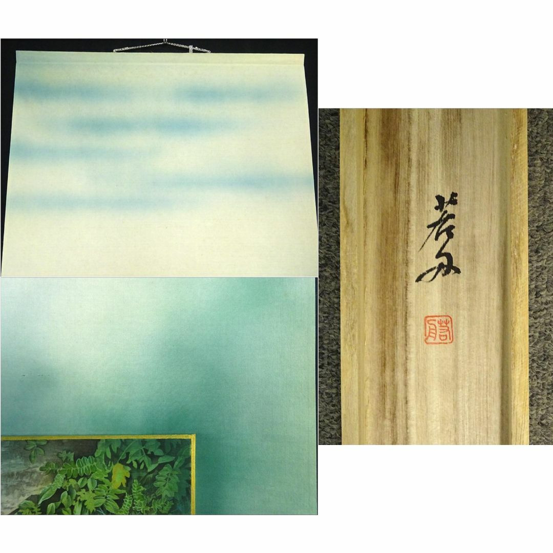 掛軸 若舟『山草図 タカネシオガマ』日本画手描き表装 絹本 箱付 a062811