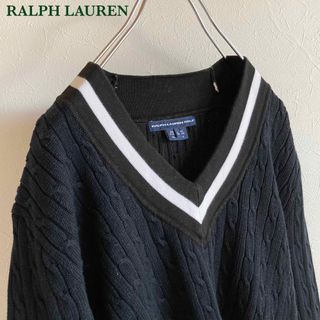 ラルフローレン(Ralph Lauren)のビンテージ ラルフローレン ゴルフ Vネック コットン ケーブル チルデンニット(ニット/セーター)