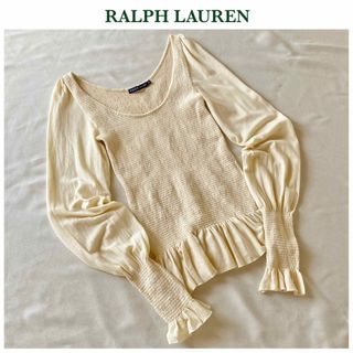 ラルフローレン(Ralph Lauren)のビンテージ ラルフローレン シャーリング コットン ニット カットソー ブラウス(ニット/セーター)