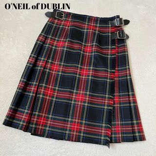 オニールオブダブリン(O'NEIL of DUBLIN)のO'NEIL of DUBLIN ウール　プリーツスカート　レッド　赤　チェック(ひざ丈スカート)