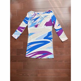 【良品】EMILIO PUCCI プッチ柄襟付きワンピース 半袖 タイト 34