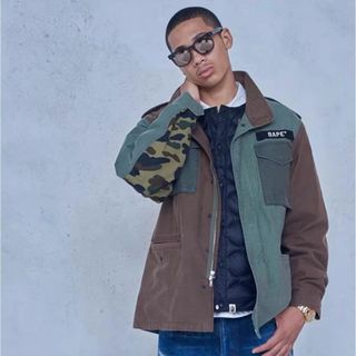 アベイシングエイプ(A BATHING APE)のBAPE ジャケット ジッパー ブロック ポケット メンズ L 迷彩(ライダースジャケット)