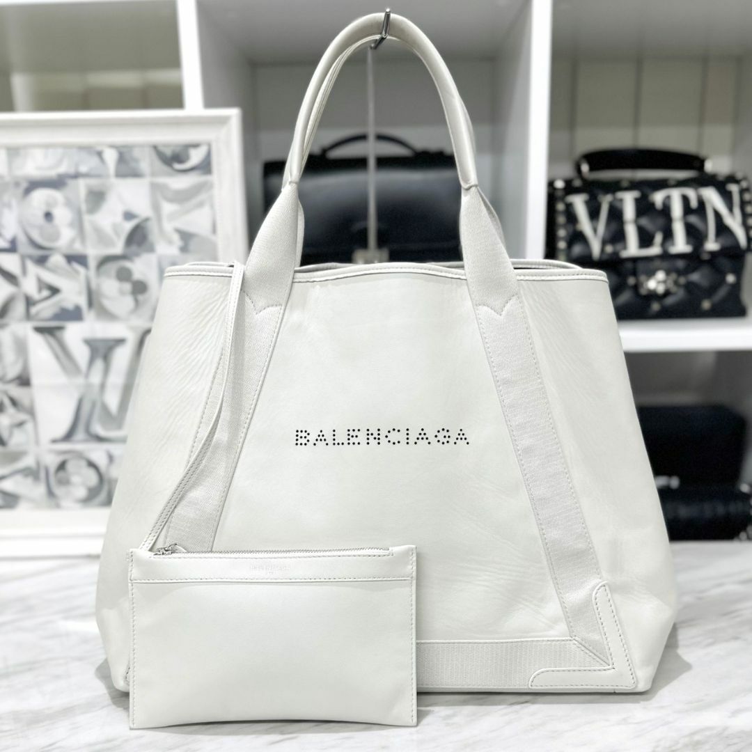 極美品✨BALENCIAGA バレンシアガ ネイビーカバスS ポーチ付き レザー