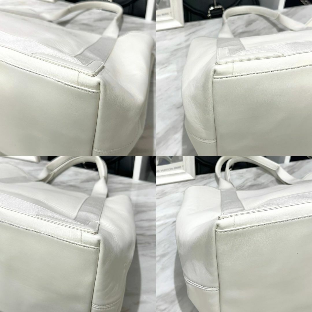 美品☆ バレンシアガ ネイビーカバスM レザー 白 トートバッグ-