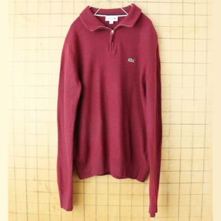 ラコステ(LACOSTE)のフレンチ ラコステ ハーフジップ ウール ニット セーター レッド M aw50(ニット/セーター)