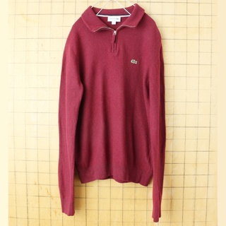 ラコステ(LACOSTE)のフレンチ ラコステ ハーフジップ ウール ニット セーター レッド M aw50(ニット/セーター)