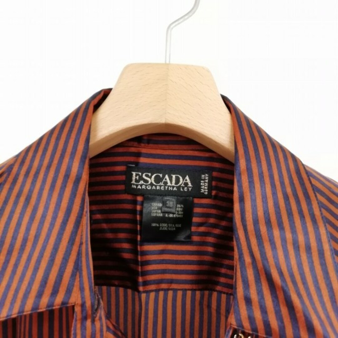 ESCADA(エスカーダ)のヴィンテージ ストライプ シルク シャツ ブラウス 金ボタン 長袖 38 レディースのトップス(シャツ/ブラウス(長袖/七分))の商品写真