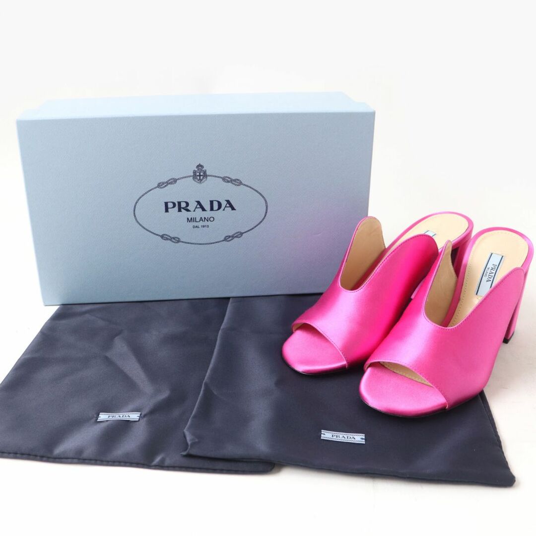PRADA - 未使用品☆PRADA プラダ チャンキーヒール サテン ミュール