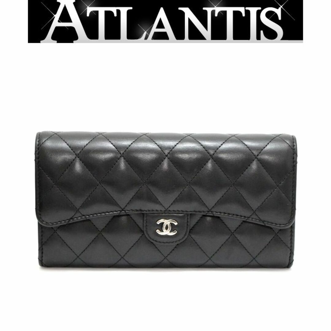 シャネル CHANEL マトラッセ 長財布 黒 ラムスキン S金具 62811