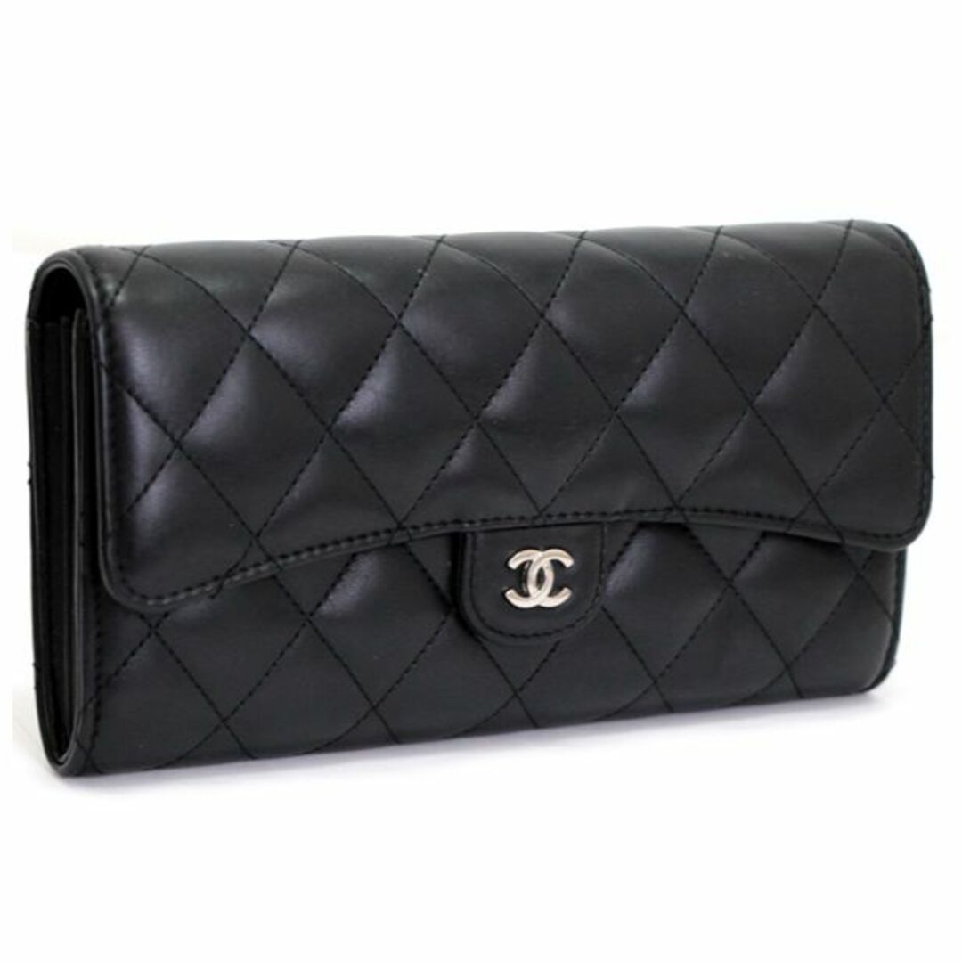 シャネル CHANEL マトラッセ 長財布 黒 ラムスキン S金具 62811