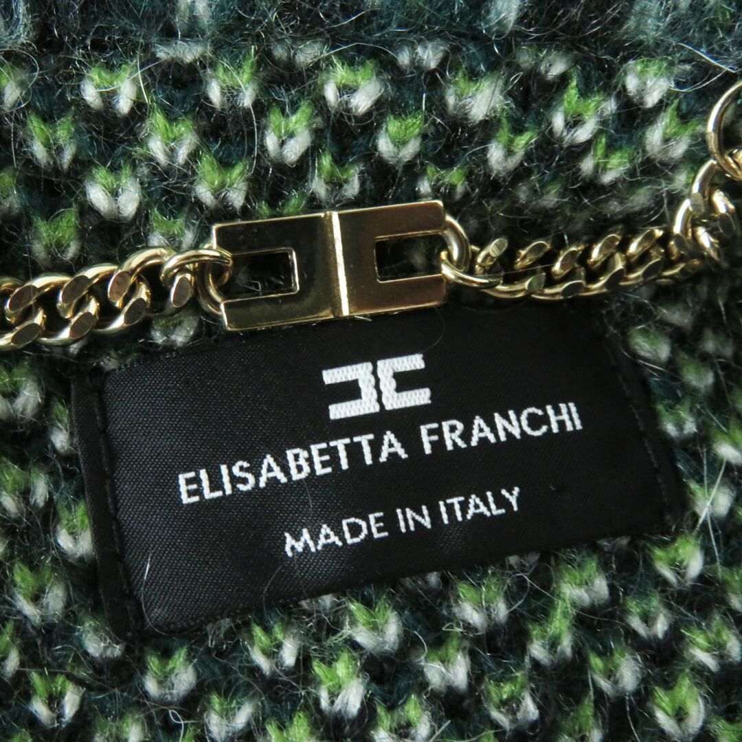 極美品◎正規 イタリア製 ELISABETTA FRANCHI エリザベッタ フランキ モヘア混 ニット セットアップ／JK×SK グリーン系 チェック柄 40・44