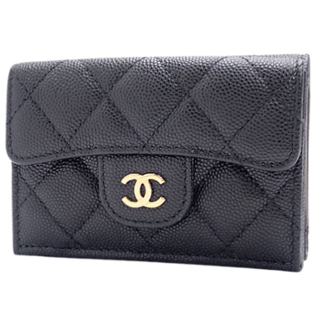 CHANEL シャネル キャビアスキン/黒・三つ折り財布