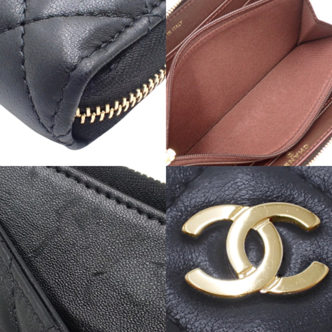 CHANEL(シャネル)のCHANEL(シャネル) マトラッセ クラシック ロング ジップ ウォレット 長財布 ファスナー ラウンドジップ ラムスキン ブラック黒 ゴールド金具 レディース 40802072304【中古】【アラモード】 レディースのファッション小物(財布)の商品写真