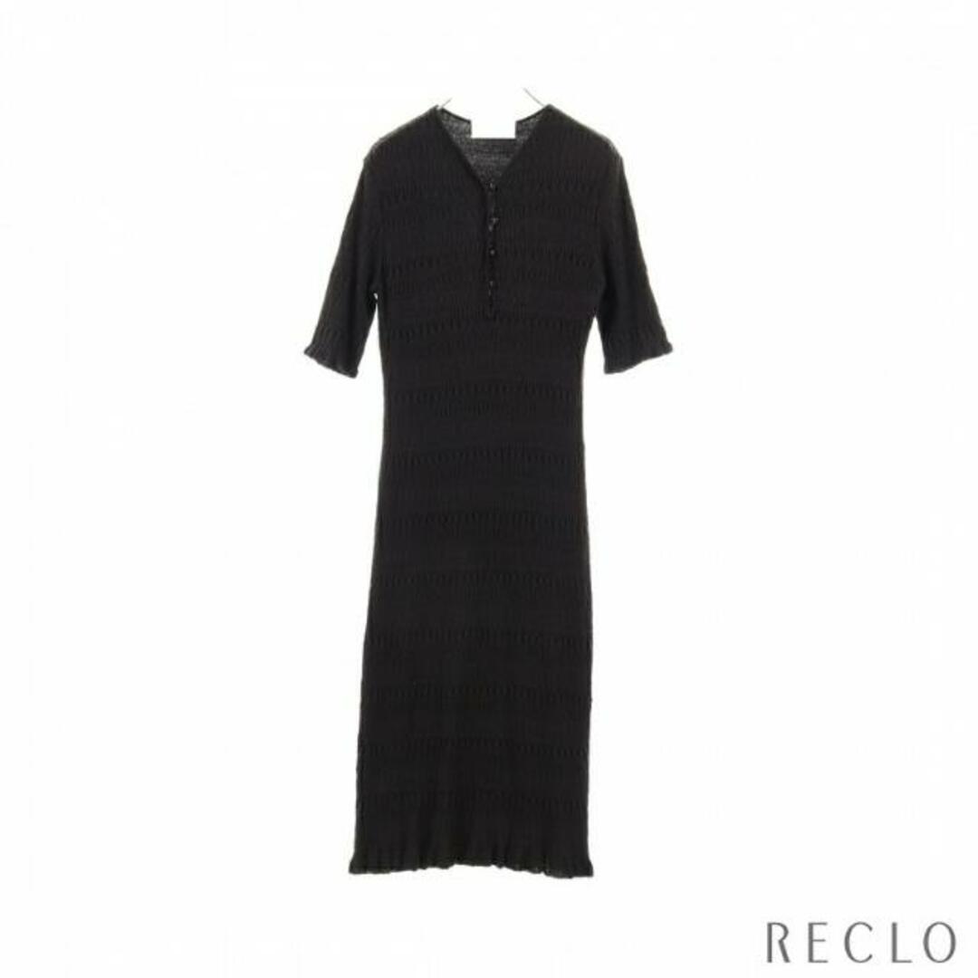 Geometric Ribbed Knitted Dress リブニット ワンピース 半袖 ブラック