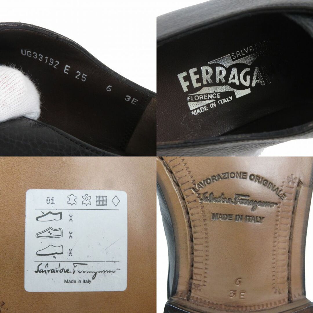 未使用品△Salvatore Ferragamo サルヴァトーレフェラガモ THAMES Uチップ レザー レースアップ シューズ メンズ ブラック 6 3E 伊製 箱付