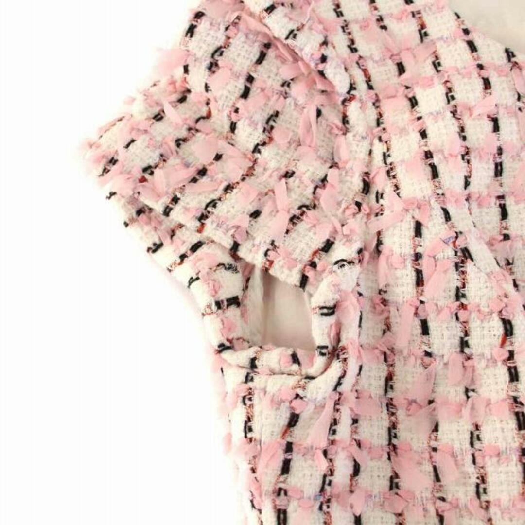 M'S GRACY(エムズグレイシー)のエムズグレイシー ワンピース ひざ丈 ツイード リボン 半袖 36 ピンク 白 レディースのワンピース(ひざ丈ワンピース)の商品写真