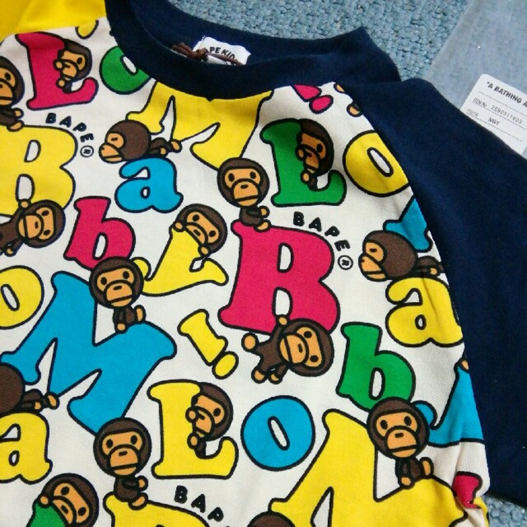 A BATHING APE(アベイシングエイプ)のA BATHING APEBAPE KIDSラグラン7分袖TEE 130 キッズ/ベビー/マタニティのキッズ服男の子用(90cm~)(Tシャツ/カットソー)の商品写真