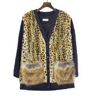 ドリスヴァンノッテン(DRIES VAN NOTEN)のDRIES VAN NOTEN ドリスヴァンノッテン 16AW レオパードファーキルティングカーディガン ブラック イエロー 36(カーディガン)