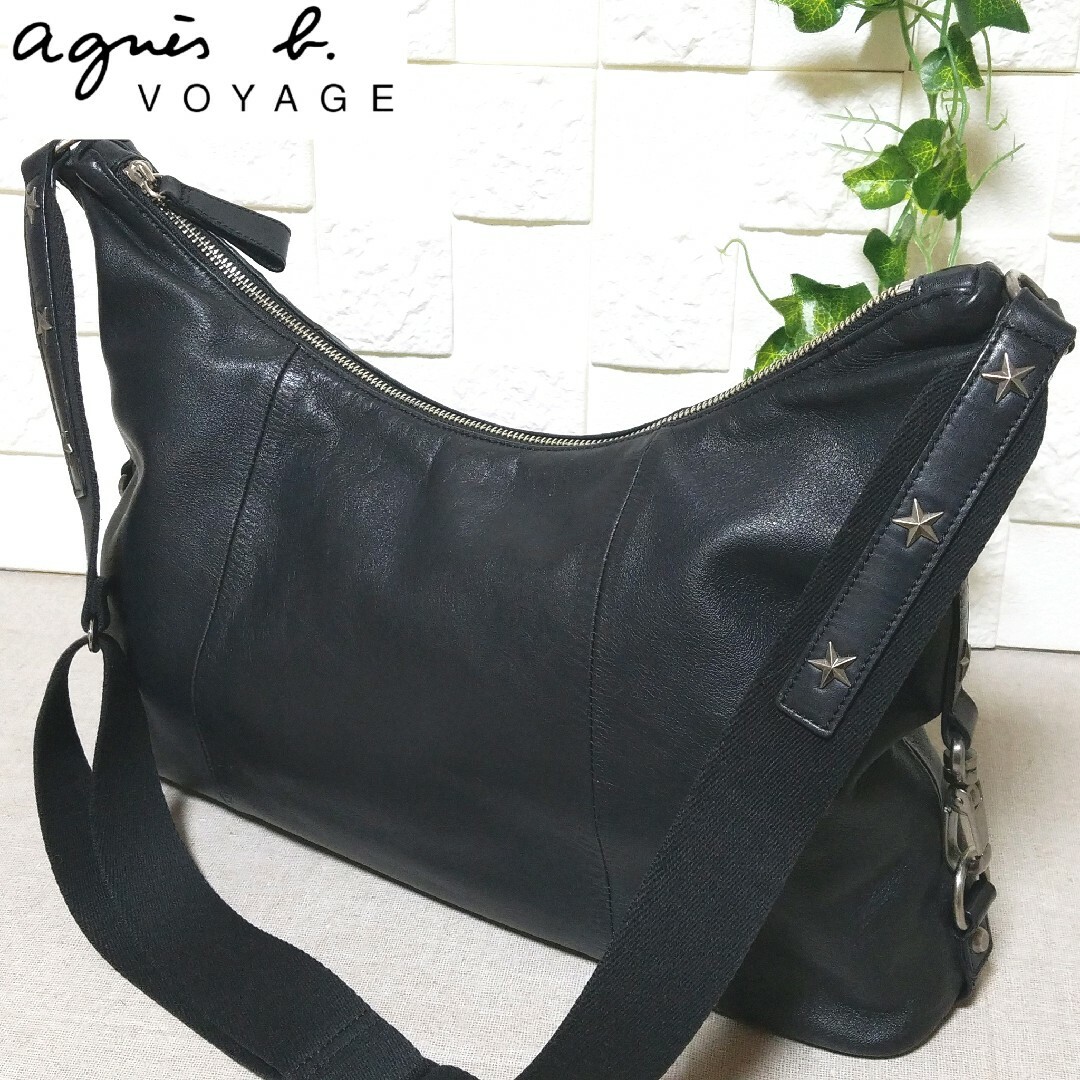 新品 agnes b. スタッズショルダーバッグ black