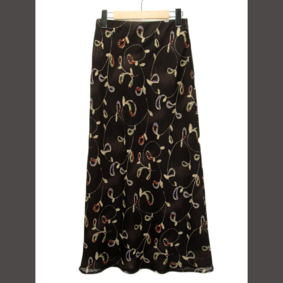 Sisley(シスレー)のシスレー SISLEY スカート ロング フレア 総柄 シフォン 40 黒 レディースのスカート(ロングスカート)の商品写真