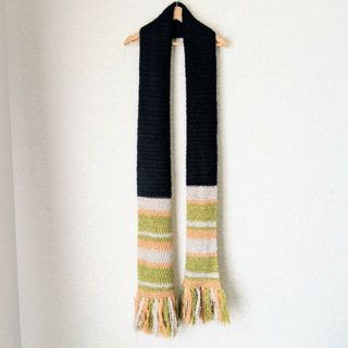 ミッソーニ(MISSONI)のMISSONI ミッソーニ ウールマフラー イタリア製 黒 グリーン オレンジ(マフラー/ショール)