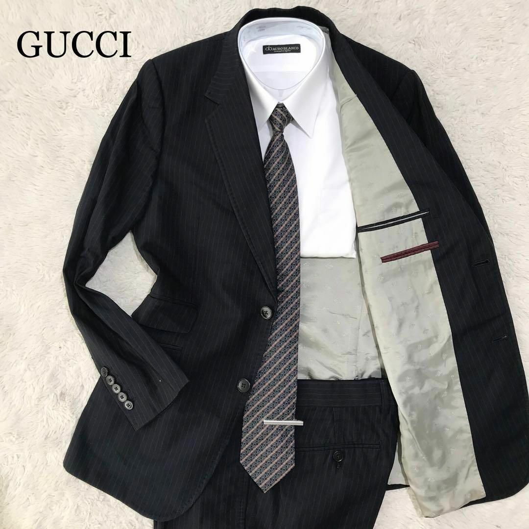 【現行☆未使用級】GUCCI グッチ スーツ 裏地bee ネイビー 総柄 50R | フリマアプリ ラクマ