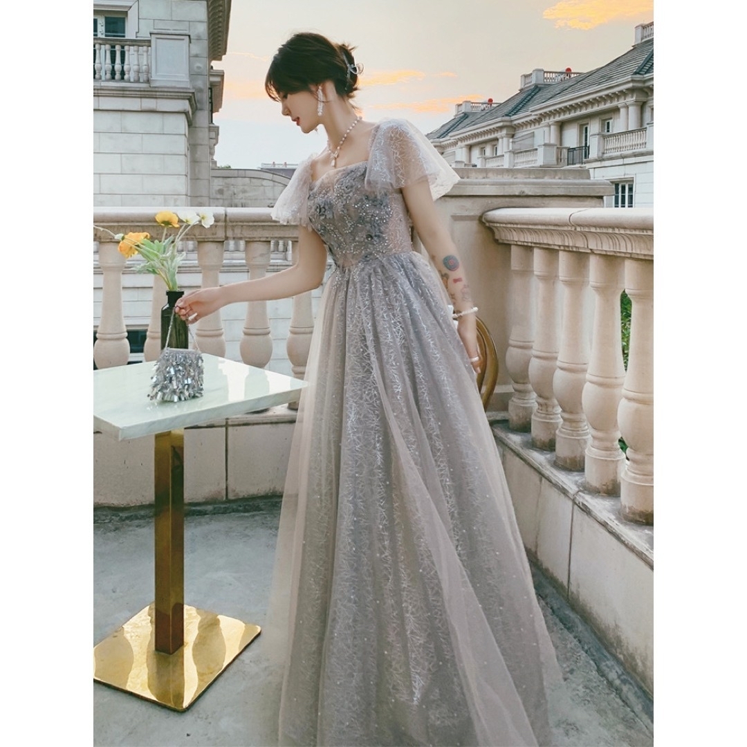 ウェディングドレス カラードレス 結婚式 前撮り シルバーグレー 二次会 S | フリマアプリ ラクマ