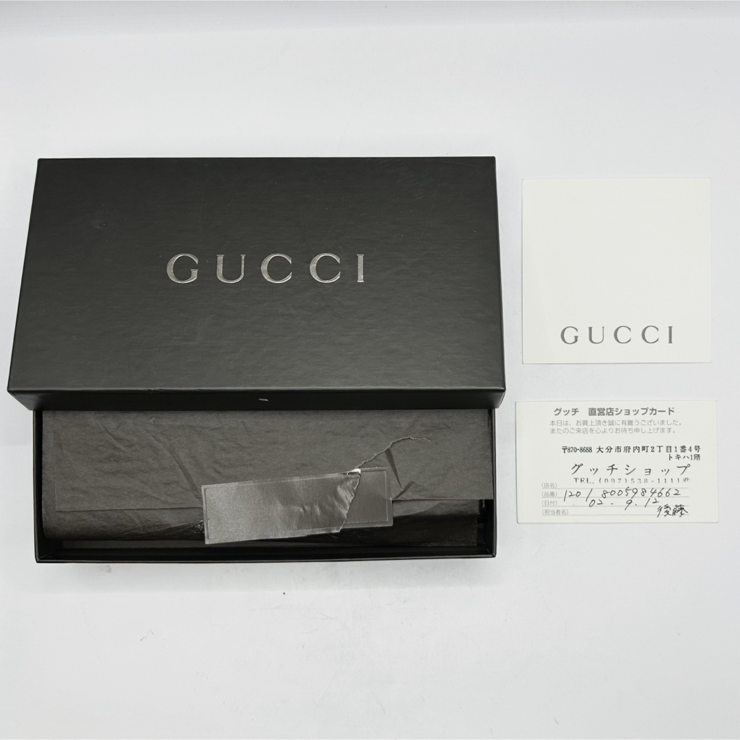 希少 GUCCI 二つ折り財布 イールスキン ブランドロゴ 型押し ブラック