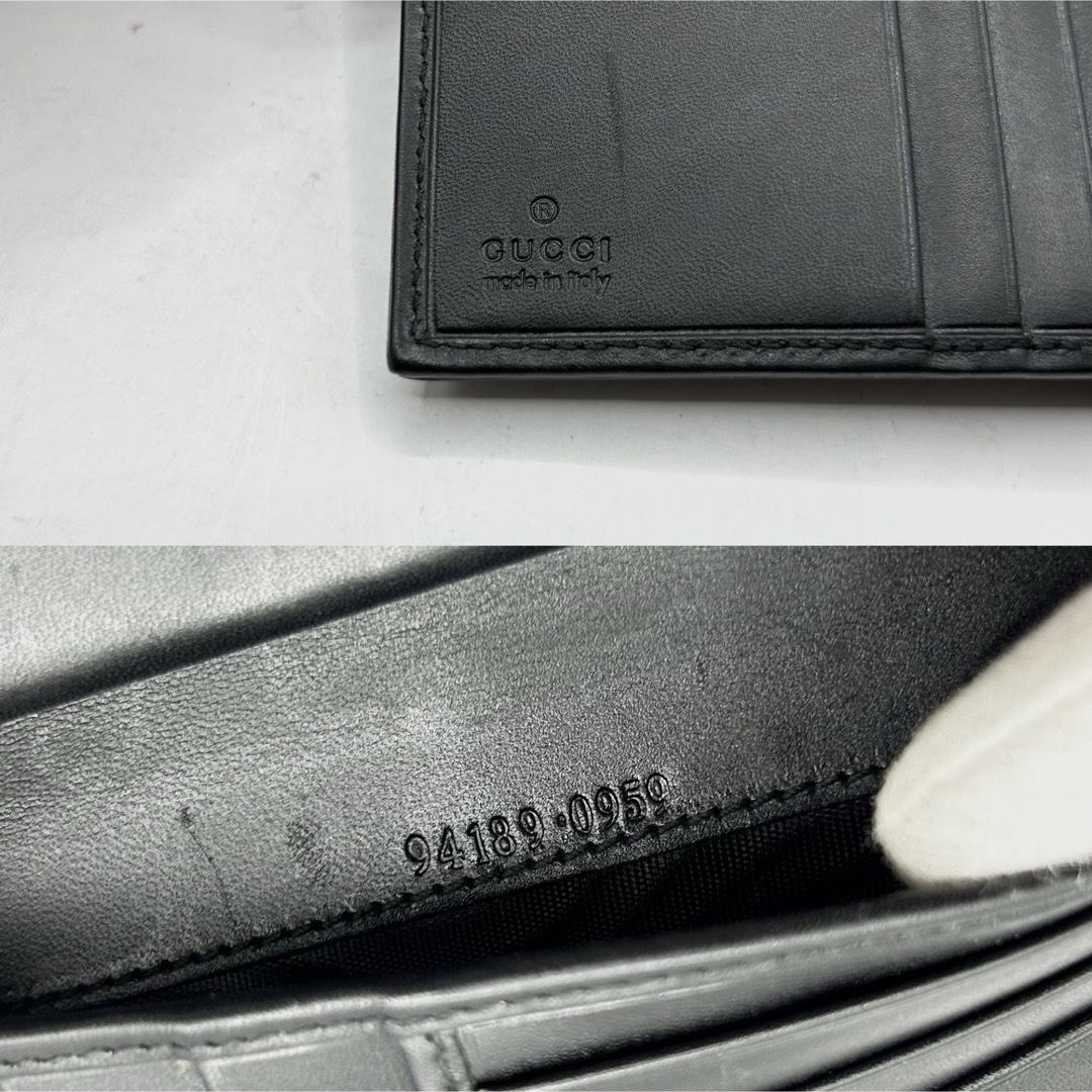 希少 GUCCI 二つ折り財布 イールスキン ブランドロゴ 型押し ブラック