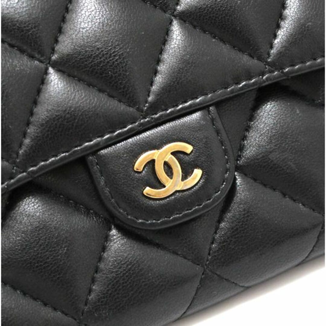 シャネル CHANEL マトラッセ フラップ長財布 ラムスキン 黒 G金具 62810