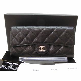 美品 箱付き シャネル CHANEL カンボンライン 折り財布 黒 ブラック