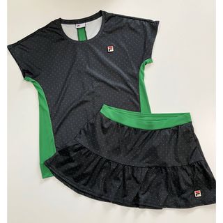 フィラ(FILA)の美品 今季 フィラ Fila ドット柄 TシャツL スコートM セット 黒×緑(ウェア)