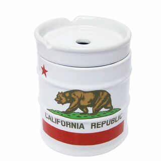 ドラム缶型 灰皿 (CAベア) カリフォルニア 州旗 熊 クマ 陶器製 ガレージ(灰皿)