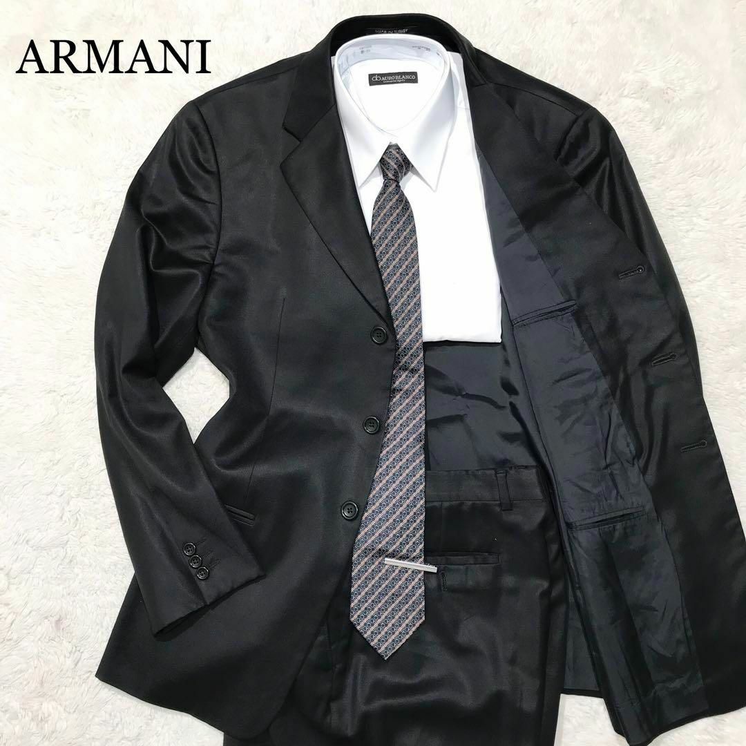 【美品☆大きいサイズ】アルマーニコレツィオーニ スーツ ブラック 光沢感 XL