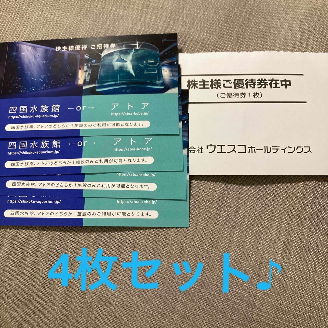 ウェスコホールディングス 株主優待４枚セット　アトア　四国水族館４枚で４人分ご入場いただけます