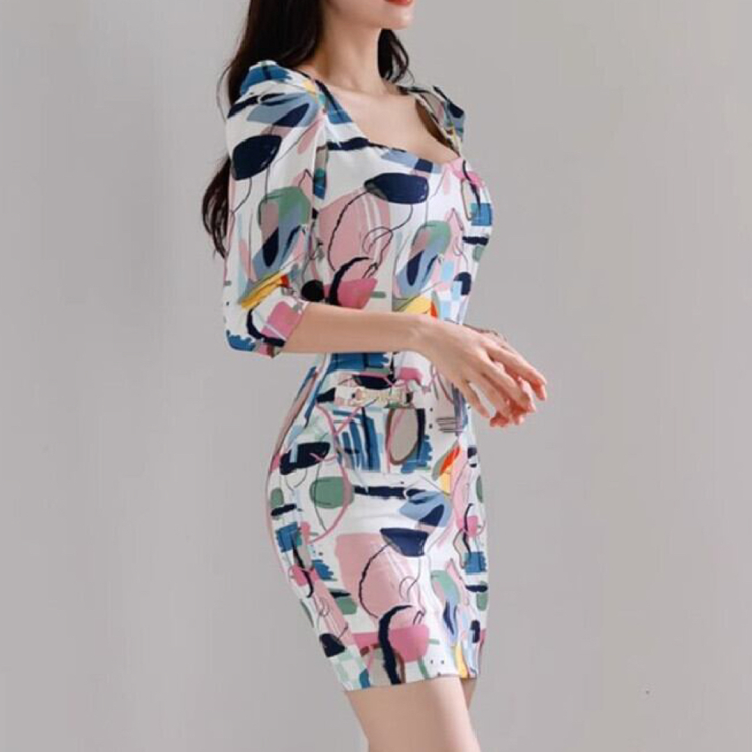 カラフルプリントミニドレス レディースのフォーマル/ドレス(ミニドレス)の商品写真