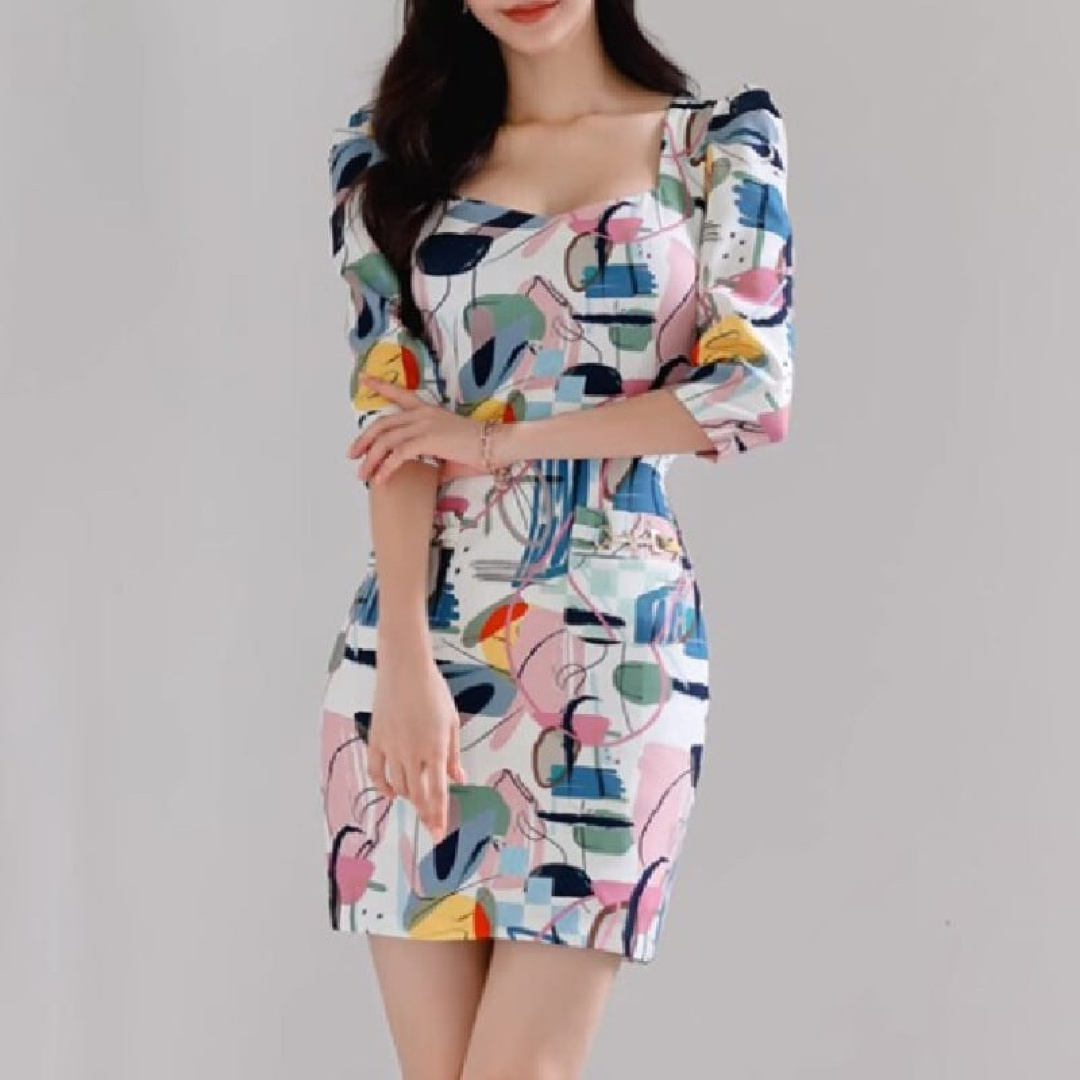 カラフルプリントミニドレス レディースのフォーマル/ドレス(ミニドレス)の商品写真