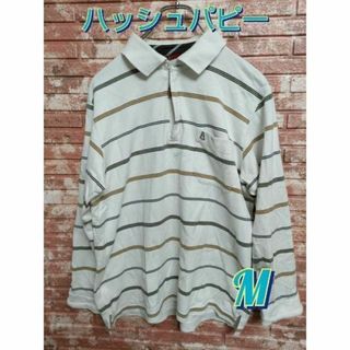 ハッシュパピー ポロシャツ M 水色 新品 ボーダー 半袖 Tシャツ シャツ