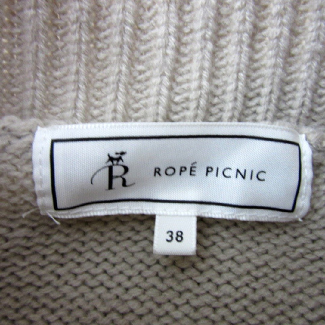 Rope' Picnic(ロペピクニック)のロペピクニック ニットワンピース 長袖 ボトルネック 総柄 38 ベージュ レディースのワンピース(ひざ丈ワンピース)の商品写真